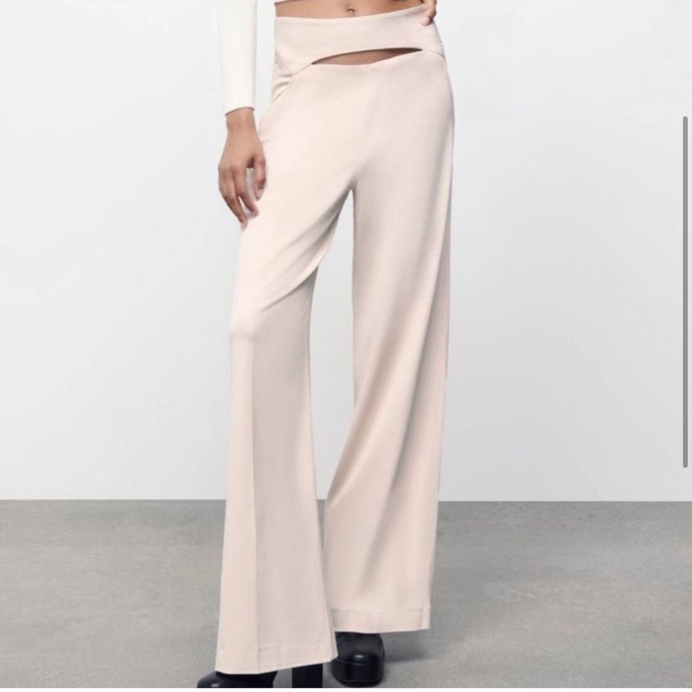 Zara open-detail high-waist wide leg pant